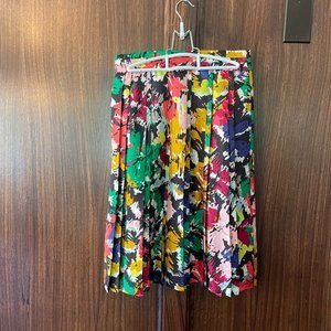 J. Crew Double Pleated Silk Flare Skirt Colorful Brushstroke Floral Print - Size